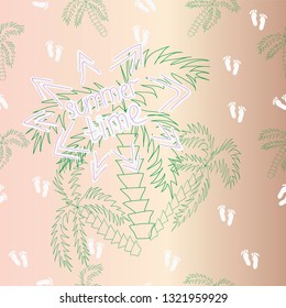 Vector seamless pattern with palms and footprint. Summer atmosphere.