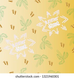 Vector seamless pattern with ,palms and footprint. Summer atmosphere.