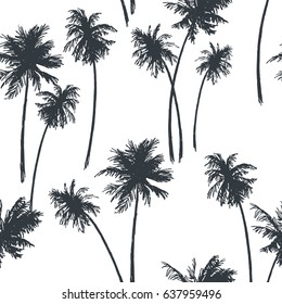 Vector seamless pattern with palms isolated on white. Summer vacation. Hand drawn tropical illustration in sketch style