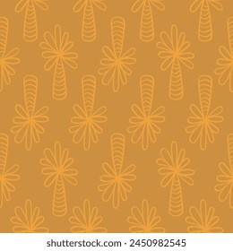 Vector seamless pattern with palm.Tropical jungle cartoon leaf.Pastel plant background.Cute natural pattern for fabric, childrens clothing,textiles,wrapping paper.