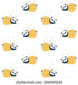 Vector seamless pattern, panda sleeps under the blanket. Children's design for nursery, poster, fabric, textile, print, wallpaper.