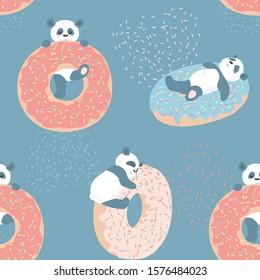 Vector seamless pattern with pandas and donuts. Good for surface design.