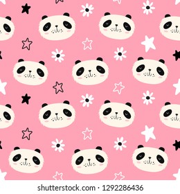 Vector seamless pattern with pandas. Scandinavian style