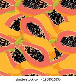 Vector seamless pattern papaya close up.