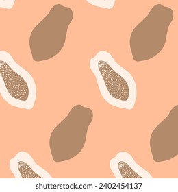 Vector seamless pattern with papaya on peach fuzz colour background