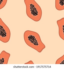 Vector seamless pattern with papaya, papaia, papaw silhouettes. Fruit tropic background, grunge decorative texture