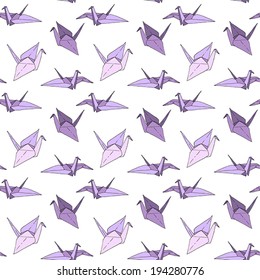 Vector seamless pattern with paper origami cranes