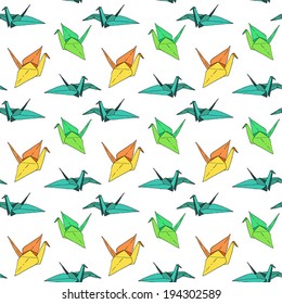 Vector seamless pattern with paper origami cranes