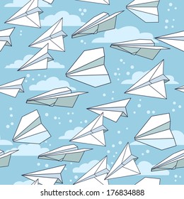 Vector seamless pattern with paper planes. Creative texture design
