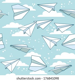 Vector seamless pattern with paper planes. Creative texture design