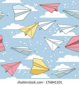 Vector seamless pattern with paper planes. Creative texture design