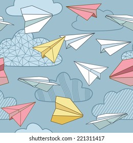 Vector seamless pattern with paper planes. Creative texture design