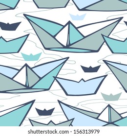 Vector seamless pattern with paper ships