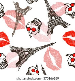 Vector seamless pattern of Paris symbols. Fashion Vector Illustration.