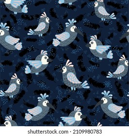 Vector seamless pattern with parrots. Cute stylized birds. blank for printing on fabrics and paper for children