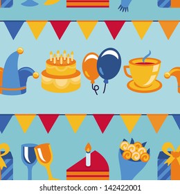 Vector seamless pattern with party icons and signs - happy birthday greeting card