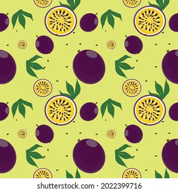 vector seamless pattern passion fruit on yellow color 