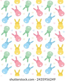 Vector seamless pattern of pastel bunny rabbit back isolated on white background