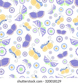 Vector seamless pattern of pastel color butterflies. Sweet and tenderness background
