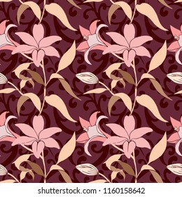 Vector seamless pattern with pastel colors vintage lilies.
