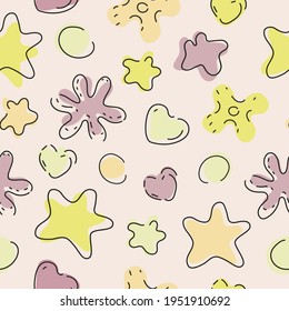Vector seamless pattern in pastel colors. Children's naive doodle style