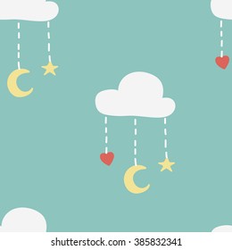 Vector Seamless Pattern  in pastel colors. Night sky.  Background for children's bedrooms and pajamas.