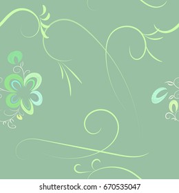 Vector seamless pattern in pastel colors. Decorative shaded flower on a light green background.