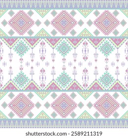 Vector, Seamless Pattern, Pastel Ikat Pattern Design | Seamless Textile Print, 
Geometric Ikat Vector | Light Color Textile Motif, 
Traditional Ikat Inspired Pattern | Digital Design, 
Soft Color Ikat