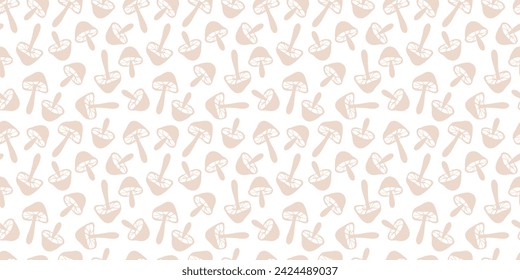 Vector seamless pattern of pastel mushrooms on a white background, doodle wallpaper