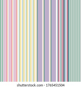 Vector seamless pattern pastel rainbow with yellow, pink, blue, green, purple, white vertical stripes. Perfect for fabric, scrapbooking, wallpaper projects.