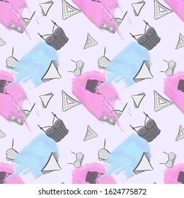 Vector Seamless Pattern. Pastel Watercolor Smears. Gray Lingerie Collection.