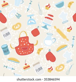 Vector seamless pattern of pastry elements set