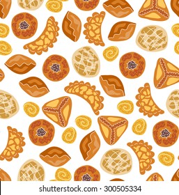 Vector seamless pattern with pastry. Hand drawn vector illustration.