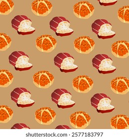 Vector seamless pattern with pastry sketches. cakes and pies wallpaper. Bread background pattern