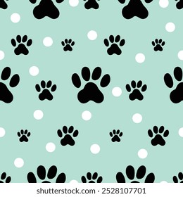 Vector seamless pattern paw pet , dog or cat footprint texture, animal background.Can be used in textile industry, paper, background, scrapbooking.Vector.