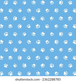Vector seamless pattern with paw print on blue background. animal print vector illustration