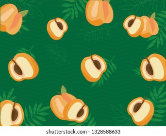 Vector seamless pattern with peach, branches. Fruit repeated background. Colorful endless print for fabric or paper. - Images vectorielles
