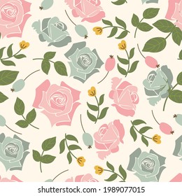  A vector seamless pattern with peach color roses. Its vibrant color combination just makes it perfect for fabrics, wallpaper, accessories wrapping paper and many more.