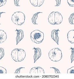 Vector seamless pattern with peach. Hand drawn textures. Elegant seamless botanical pattern for paper, fabric, wallpaper, surface design