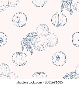 Vector seamless pattern with peach. Hand drawn textures. Elegant seamless botanical pattern for paper, fabric, wallpaper, surface design