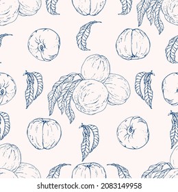 Vector seamless pattern with peach. Hand drawn textures. Elegant seamless botanical pattern for paper, fabric, wallpaper, surface design