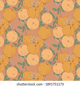 Vector seamless pattern with peaches. Fruit background.