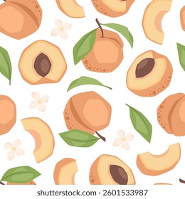 Vector seamless pattern with peaches on white background