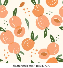 Vector seamless pattern with peaches. Trendy hand drawn textures. Modern abstract design for paper, cover, fabric, interior decor and other users.