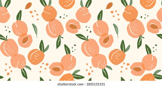 Vector seamless pattern with peaches. Trendy hand drawn textures. Modern abstract design for paper, cover, fabric, interior decor and other users.