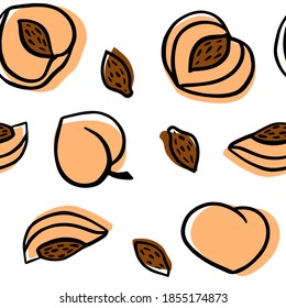 Vector seamless pattern with peaches. Trendy hand drawn textures. Modern abstract design for paper, cover, fabric, interior decor and other users.