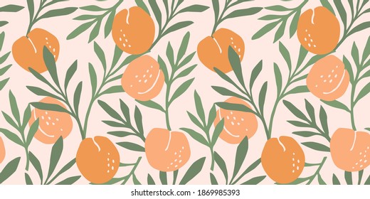 Vector seamless pattern with peaches. Trendy hand drawn textures. Modern abstract design for paper, cover, fabric, interior decor and other users.