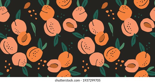 Vector seamless pattern with peaches. Trendy hand drawn textures. Modern abstract design for paper, cover, fabric, interior decor and other users.