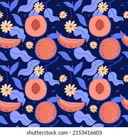 Vector seamless pattern with peaches. Trendy hand drawn textures. Modern abstract design for paper, cover, fabric, interior decor and other users.