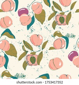 Vector seamless pattern with peaches in a white Background